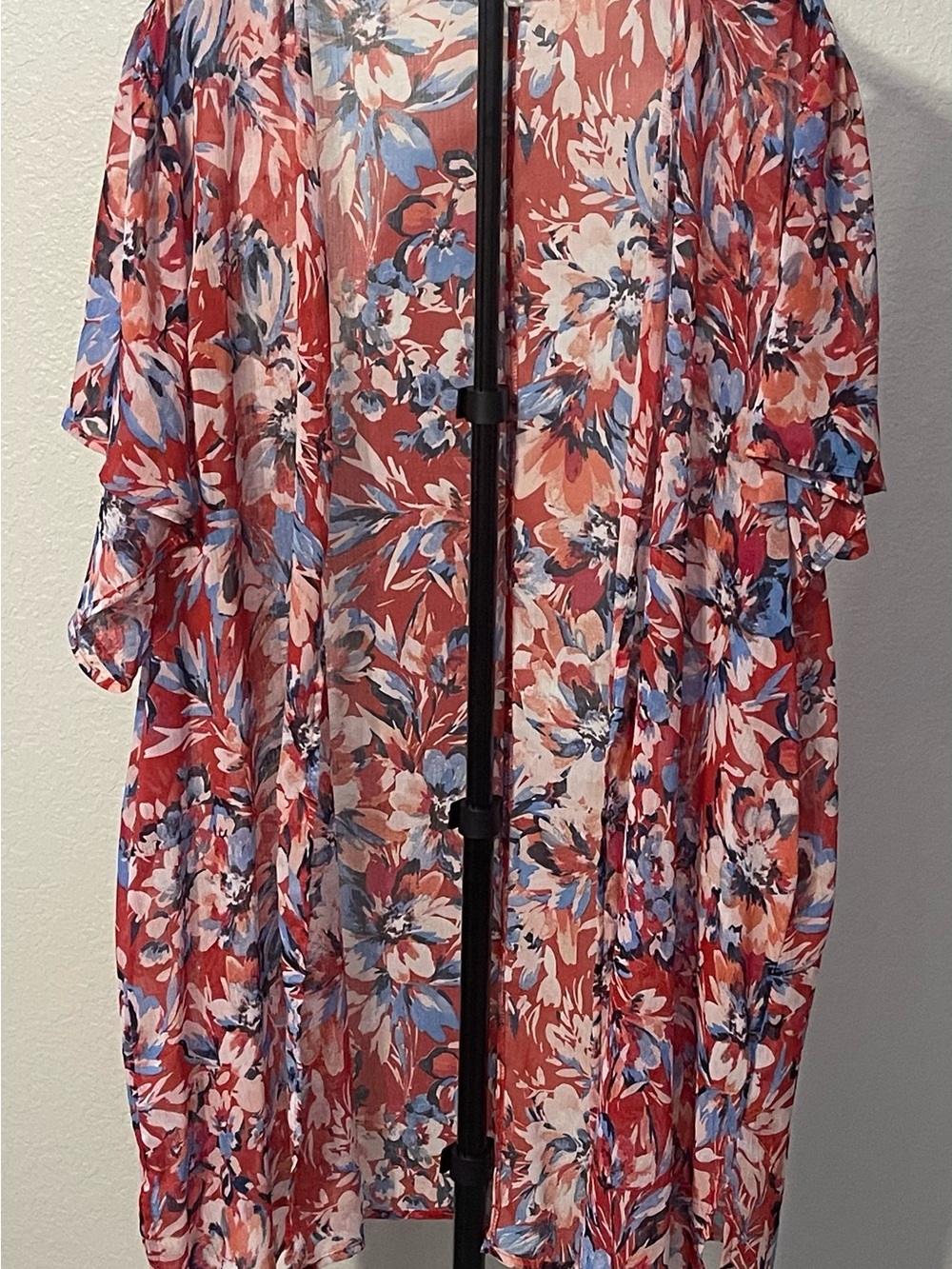 Maurices Floral Sheer Kimono in Coral, Blue and Cream